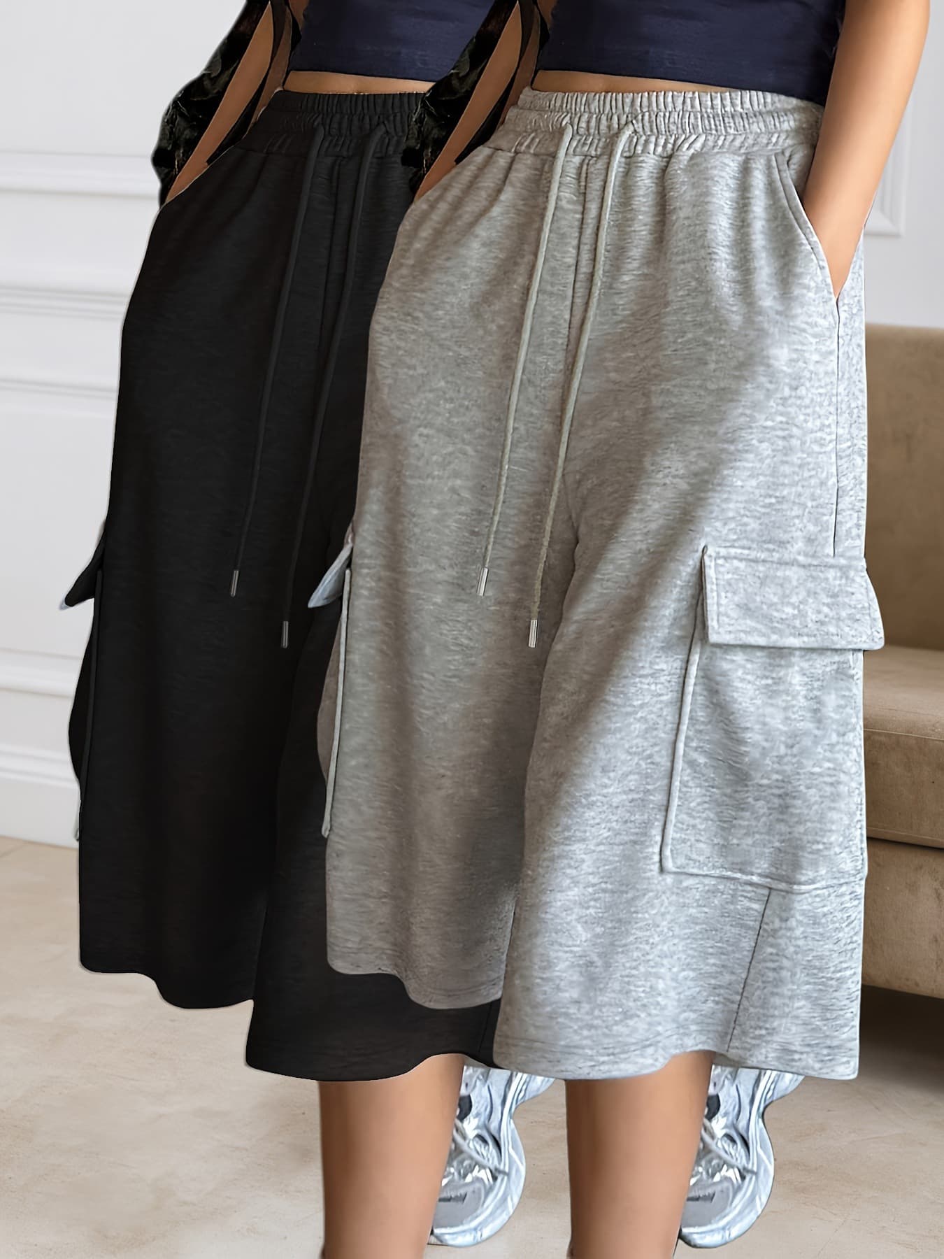 Women's Summer Sports Shorts, Loose Casual Style, New Straight-Cut Slimming Gray Wide-Leg Mid-Length Shorts, Versatile Five-Point Pants, Trendy