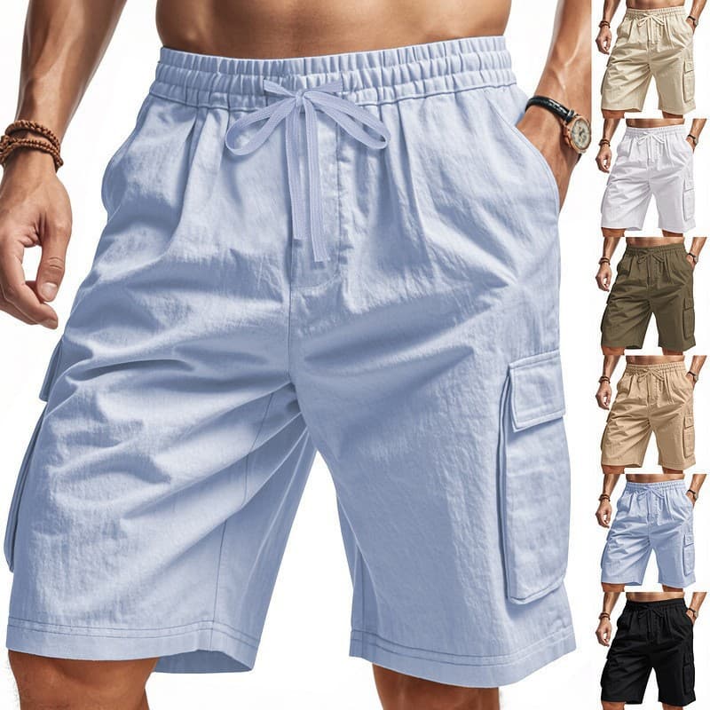 Summer Men's Shorts For Cross-border Sales To Europe And America, Skin-friendly, Breathable, Loose-fit Cargo Five-inch Casual Beach Shorts With Multiple Pockets