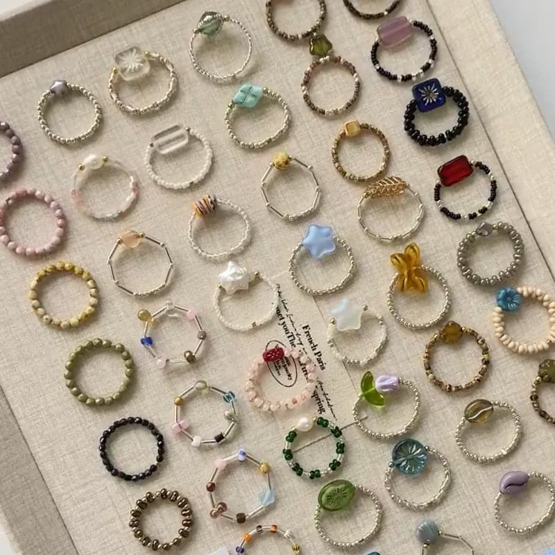 Maillard Pearl Beaded Ring Women's Elastic Rope Artistic Stacking Index Finger Ring High-End Handmade Ring Bracelet