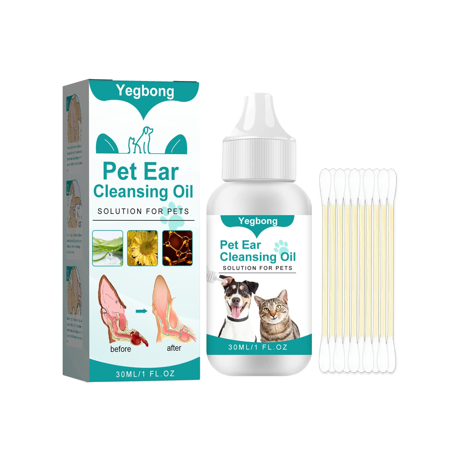 Yegbong Pet Ear Cleaning Oil For Cats And Dogs, Ear Canal Cleaning, Insect Mite Removal, Deodorization, Ear Cleaning Oil