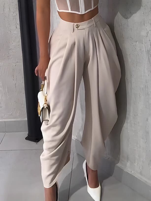 Women's Floral Bud Pants, Solid Color, Sexy, Urban Casual, Wide Leg, Fashionable Cropped Pants