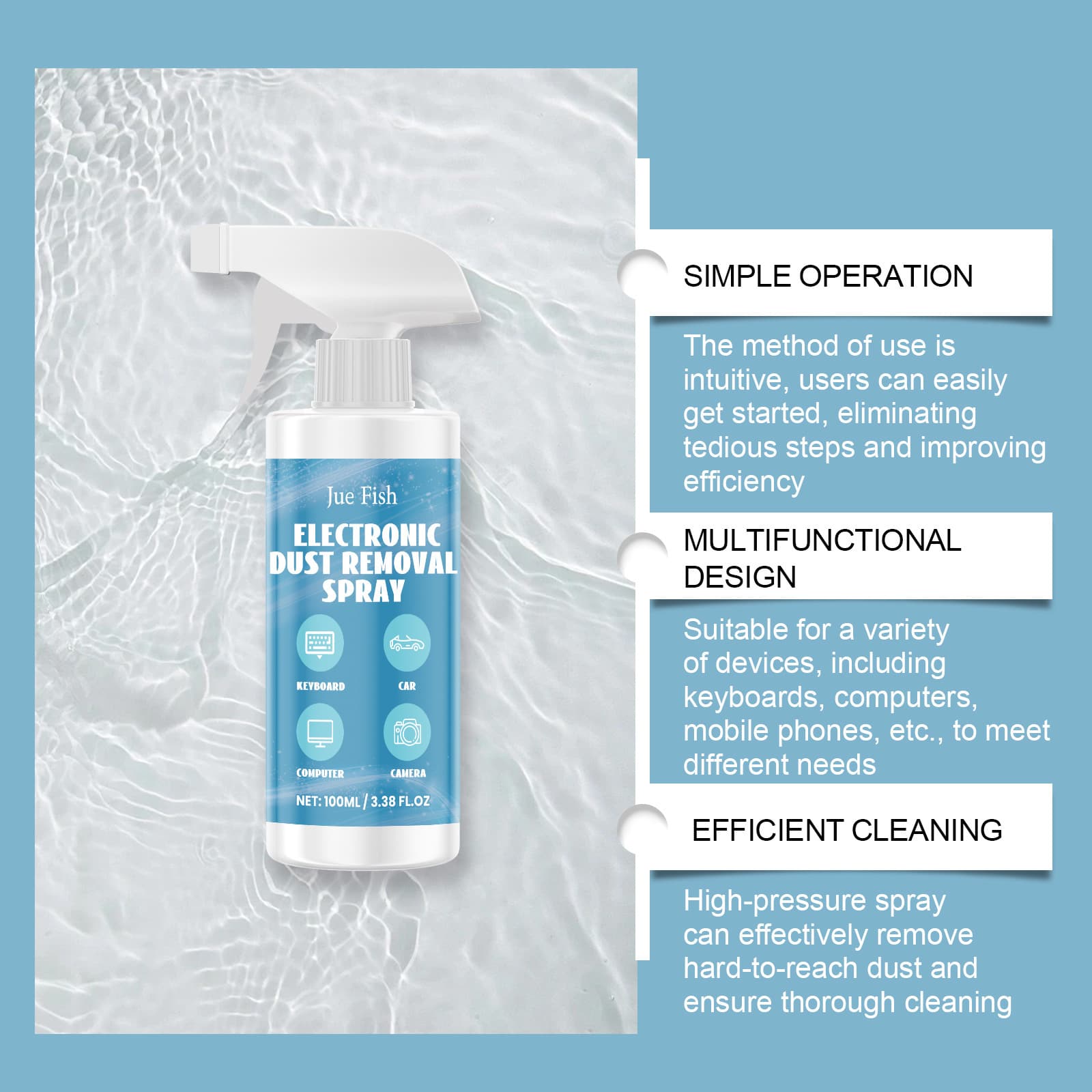 Juefish Electronic Dust Removal Spray Laptop Keyboard Cleaner Multi-Purpose Air Dust Removal Spray