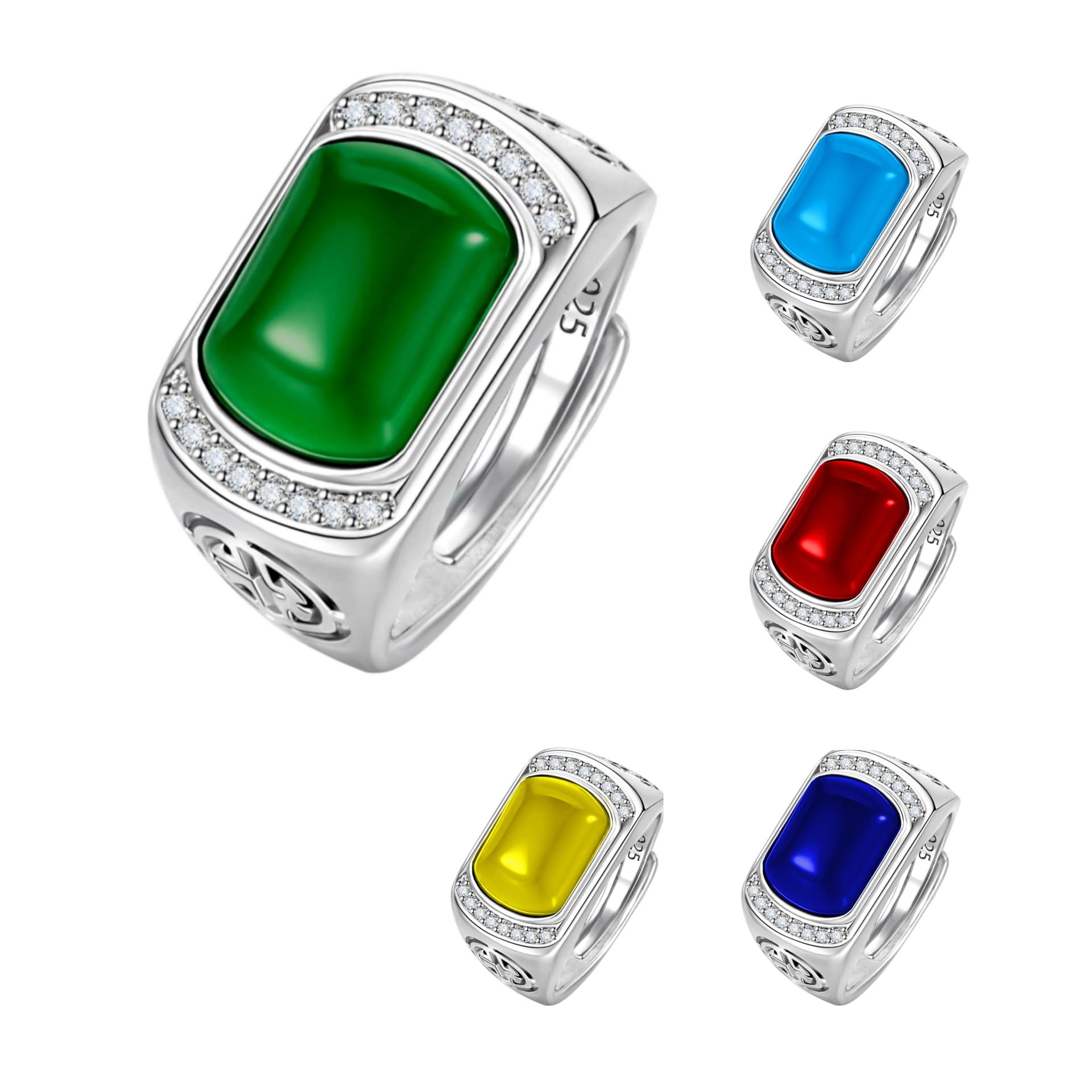 Jinjiahua Jasper Saddle Open Ring Ring Ring Ring Jade Emerald Stamp Ethnic Style Pattern Ring