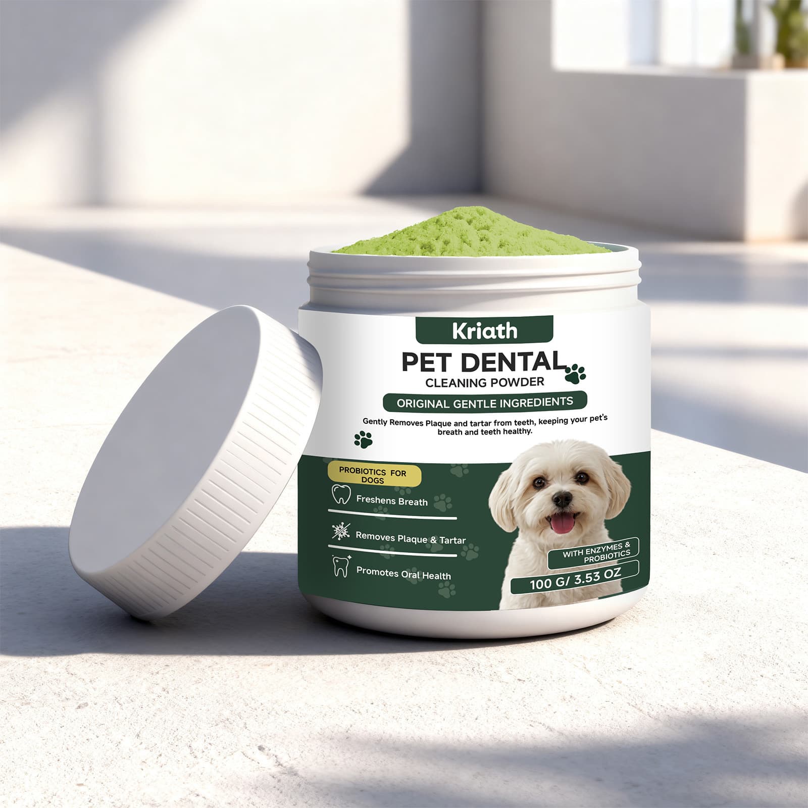 Kriath Pet Teeth Cleaning Powder For Cats And Dogs, Fresh Breath Daily Oral Care Tooth Powder For Pets