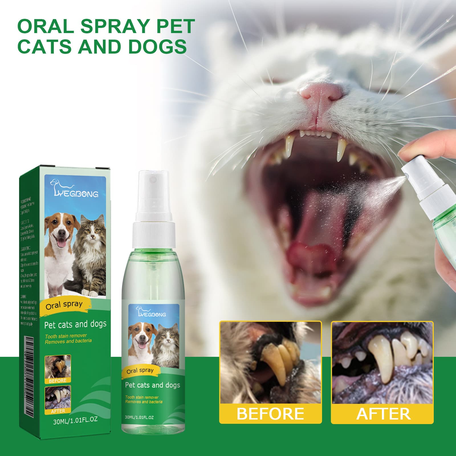 Yegbong Pet Teeth Cleaning Spray Dog And Cat Teeth Stain Removal And Oral Odor Cleaning Spray