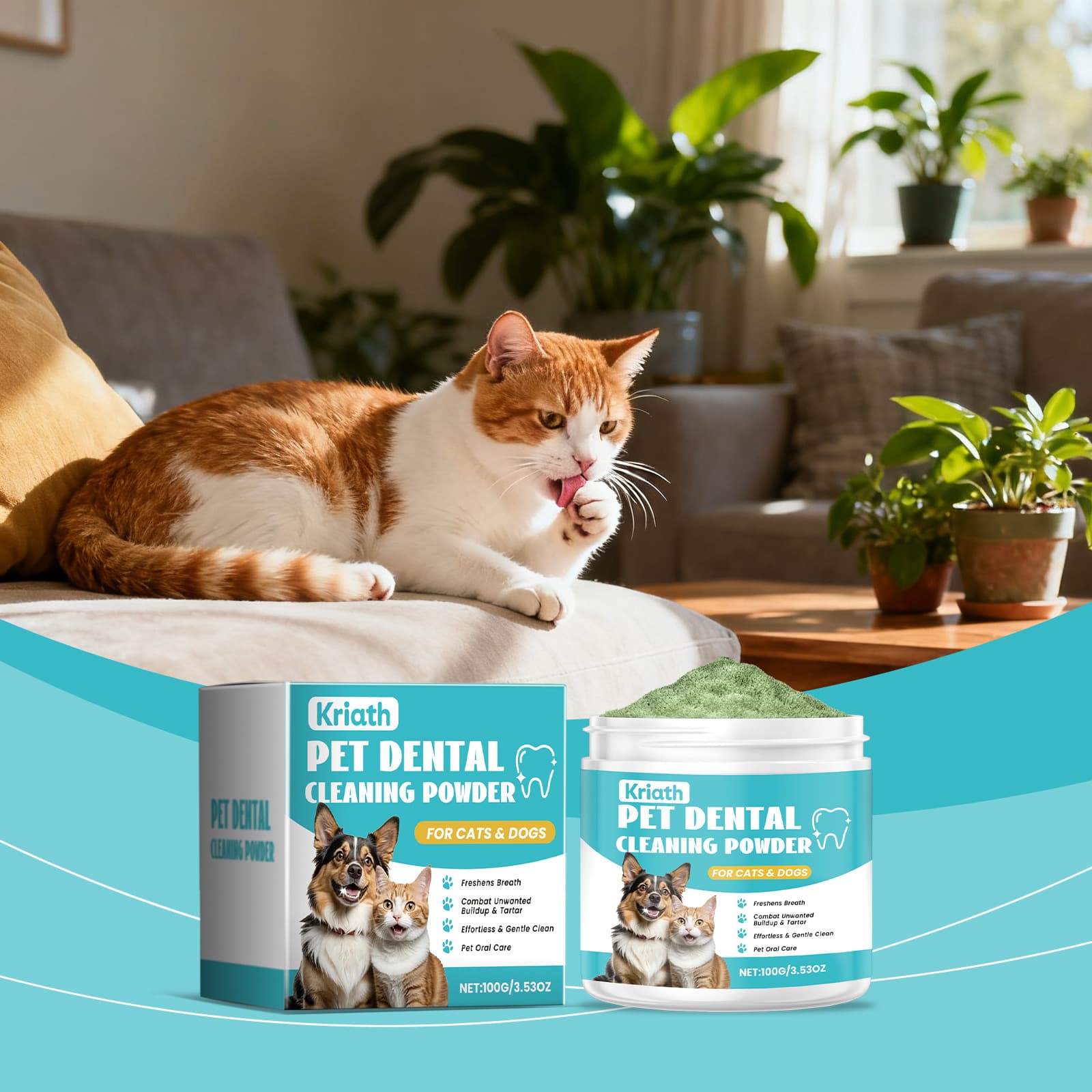 Kriath Pet Oral Cleaning Powder Pet Oral Odor Gentle Cleaning Care Freshening And Cleansing Tooth Powder