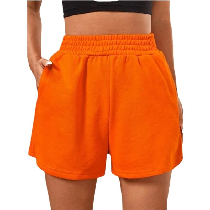 Women's European And American Foreign Trade Cross-Border Amazon Elastic Waist Loose Wide Leg Solid Color Sports Shorts Loose And Slim
