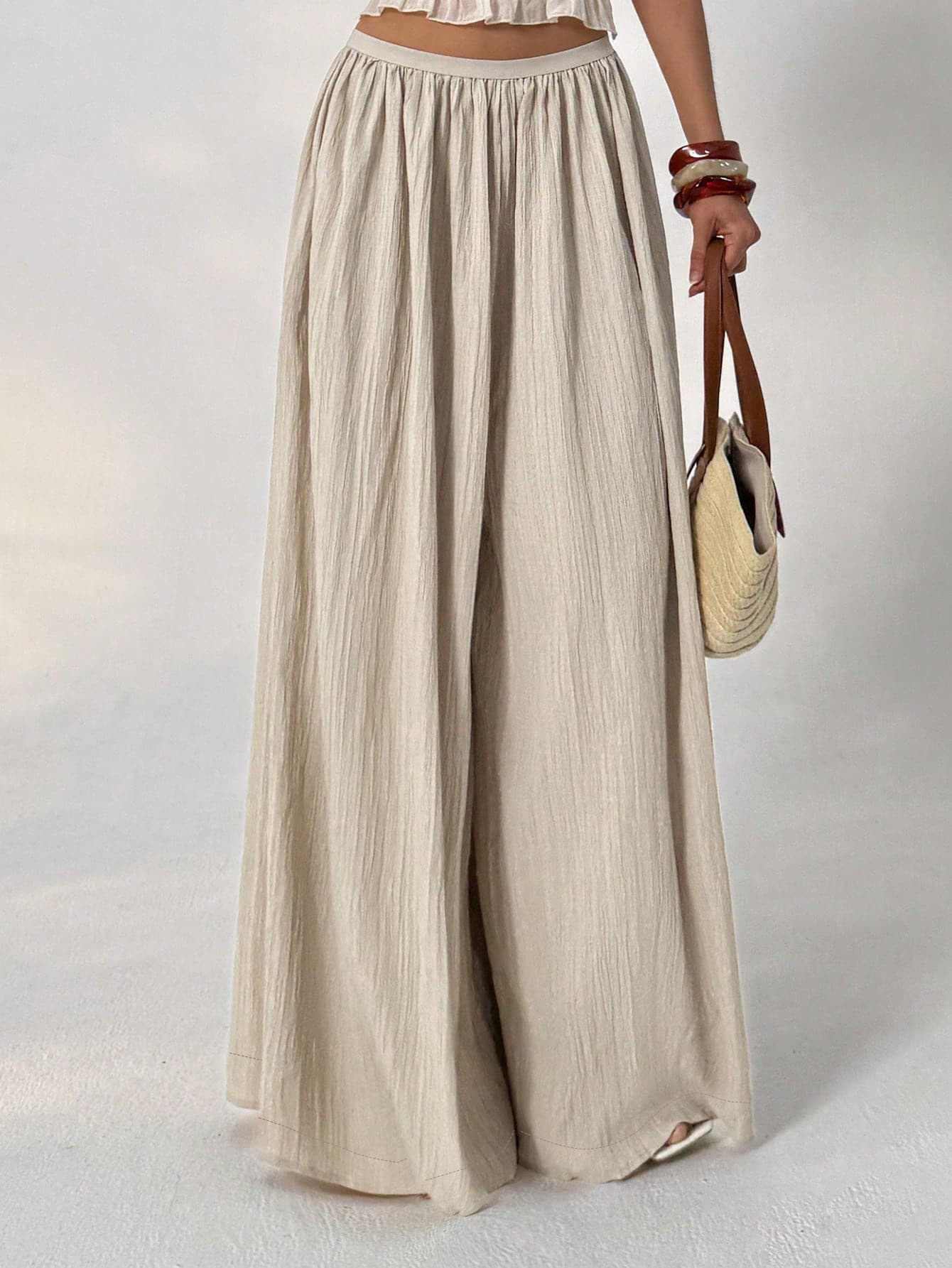 2026 European And American Cross Border Amazon New Fashion Women's New Elastic Casual Solid Color Long Pants Wide Leg Pants Loose