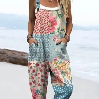 Womens Relaxed-fit Dungarees With Pockets And Straps