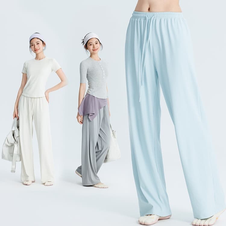 Womens Elastic-waist Drawstring Casual Sports Pants