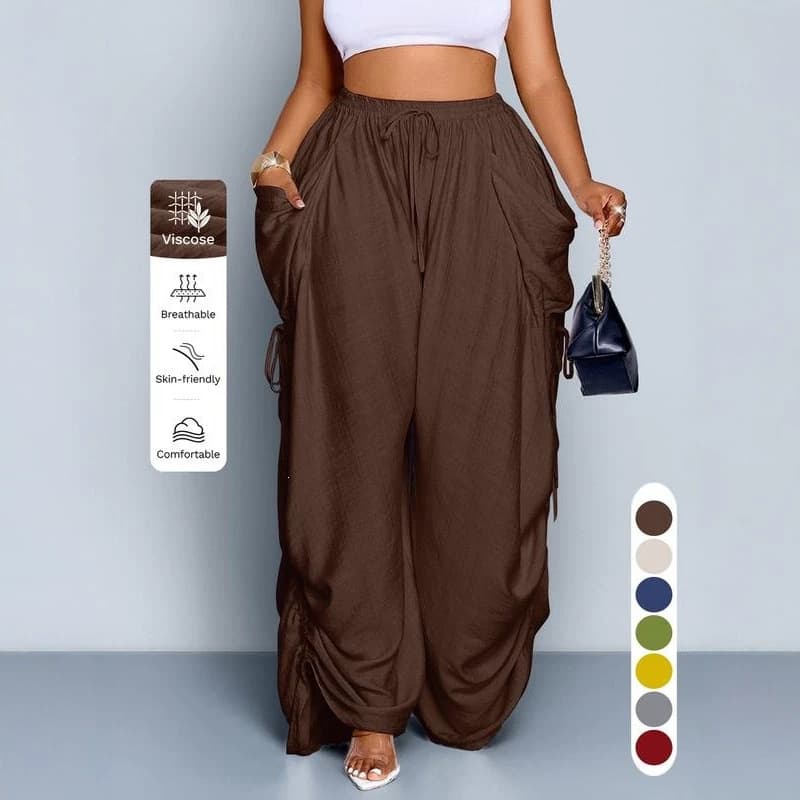 Retro Punk-style Drawstring Pleated High-waisted Wide-leg Pants