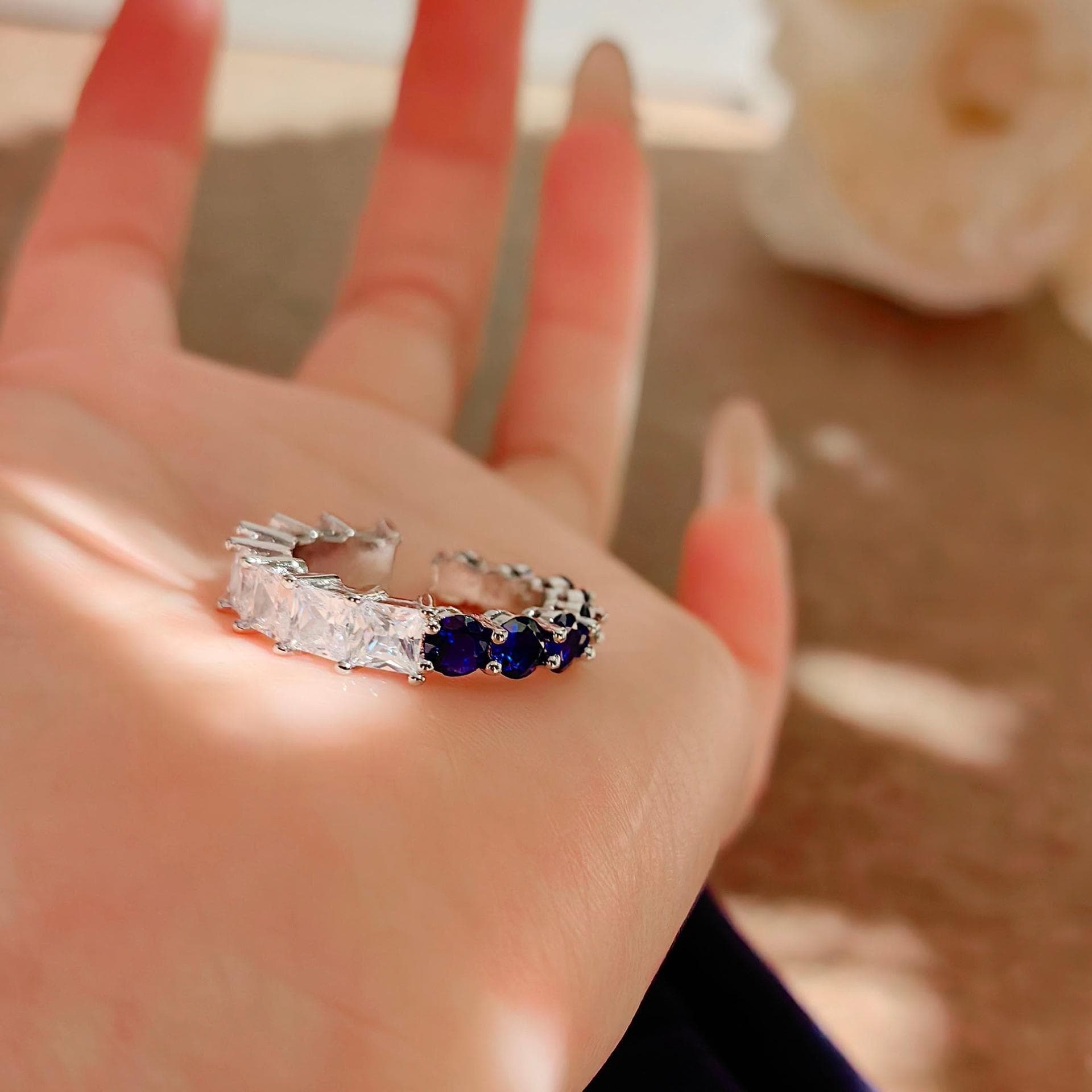 Creative Color-Block Zircon Strip Ring
