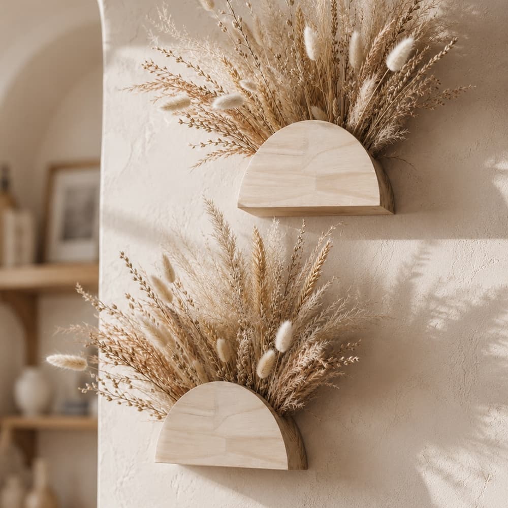 Bohemian Semicircular Wooden Wall-mounted Shelf