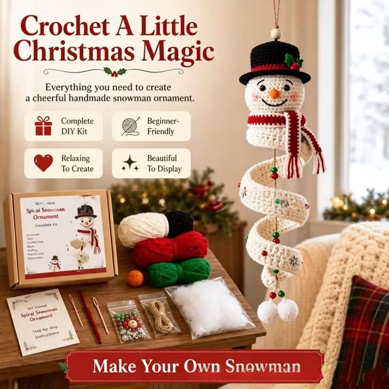 Crochet Snowman Spiral Oranment DIY Kit