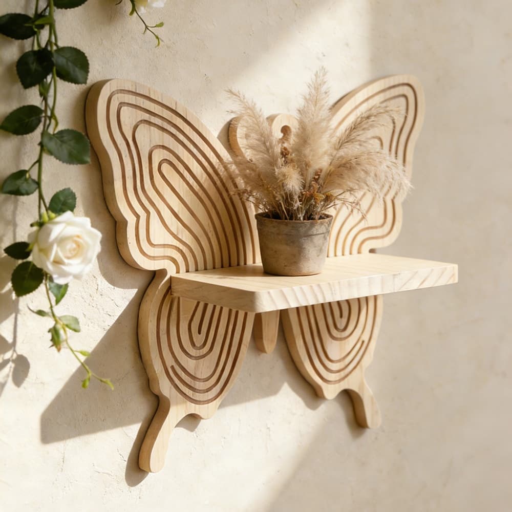 New Arrival Butterfly-shaped Creative Pine Wall-mounted Flower Pot Shelf