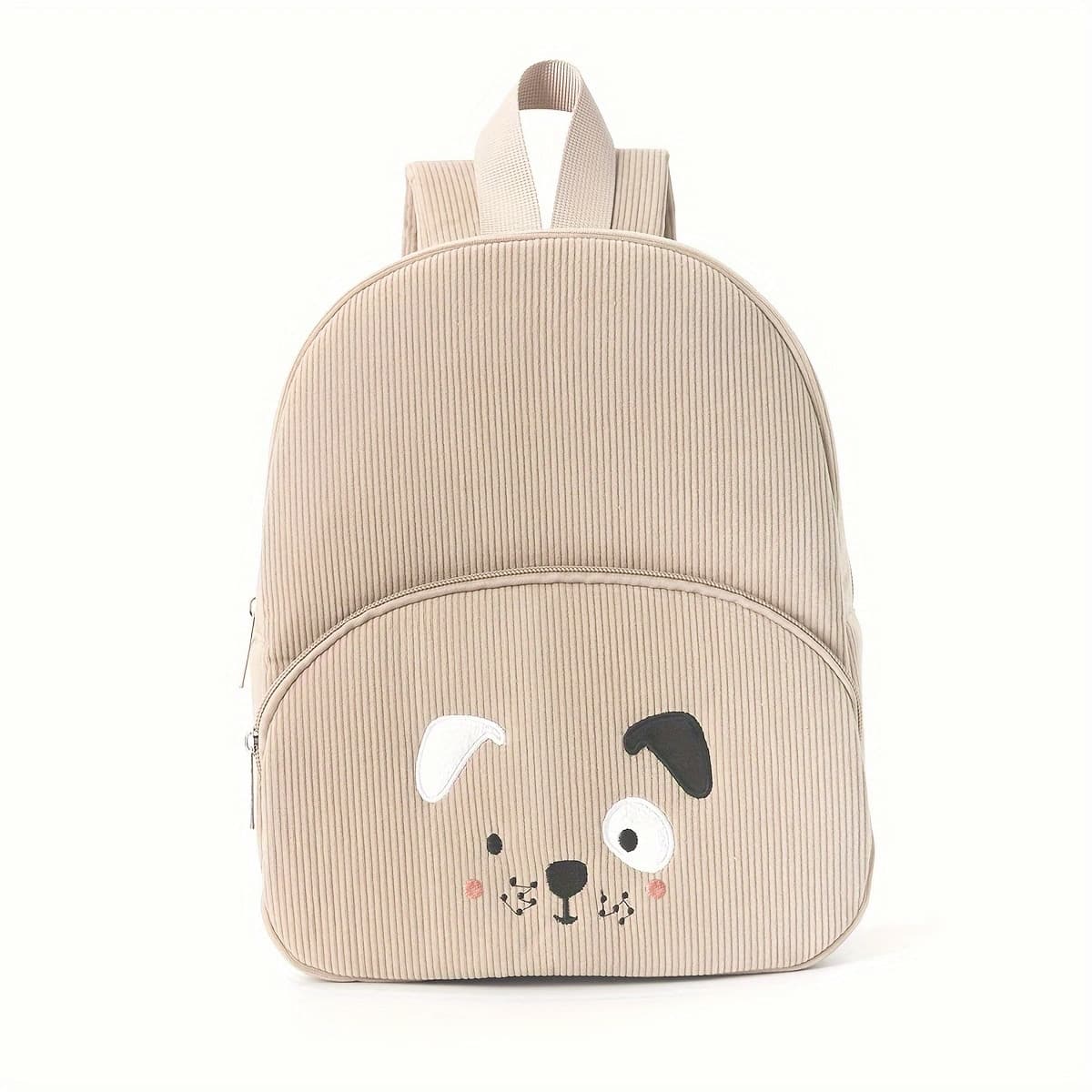 Cute Teddy Bear Backpack, Corduroy, Elementary School Backpack, Fashionable Casual Backpack, Cartoon Plush Bag-0936 Khaki Dog